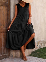 Vestido Midi Evasé para Mujer | Vestido de Verano Liso sin Mangas con Escote en V