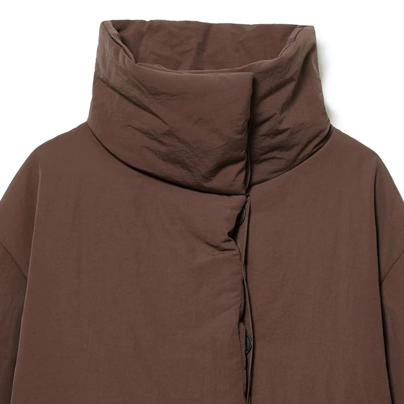 Chaqueta Acolchada Corta Marrón para Mujer | Chaquetón Cuello Alto con Cordón