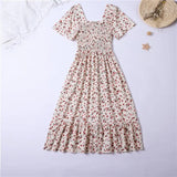Vestido Midi Fruncido Floral para Mujer | Vestido de Verano Escote Cuadrado