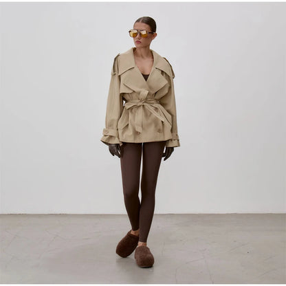 Gabardina Cruzada Corta para Mujer | Chaquetón de Entretiempo con Cordón