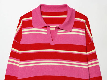 Jersey de Rayas Cuello Polo para Mujer | Oversize