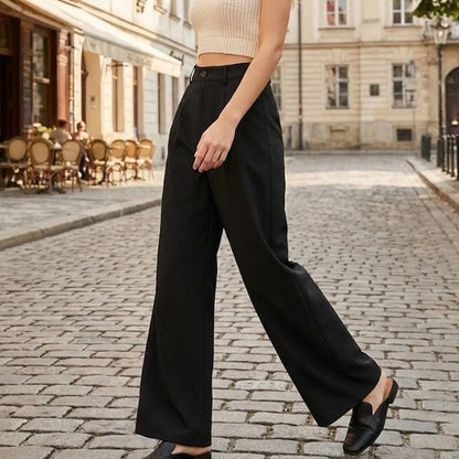 Pantalón de Pinzas Ancho para Mujer | Pantalón de Vestir Wide Leg de Tiro Alto