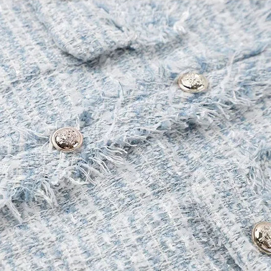 Chaqueta Tweed con Flecos para Mujer | Chaqueta Corta con Botones Dorados