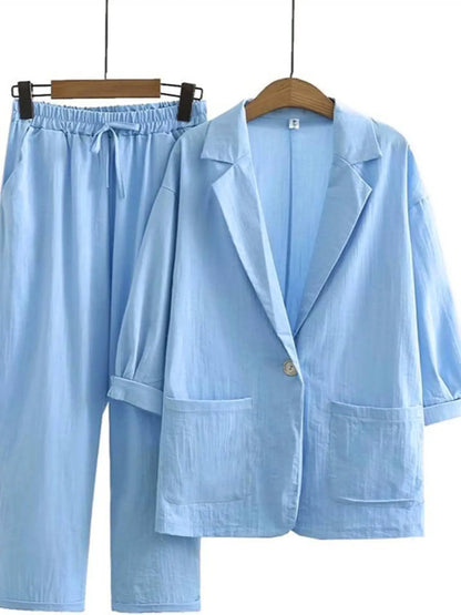 Conjunto Blazer y Pantalón de Lino para Mujer | Traje de 2 Piezas de Entretiempo