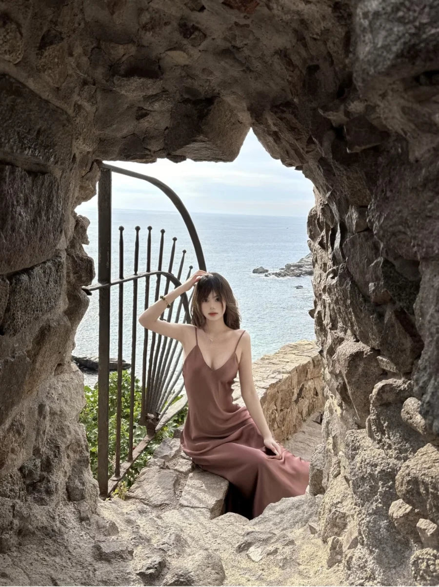 Vestido Midi Satinado de Tirantes para Mujer | Vestido Lencero de Verano Elegante y Casual