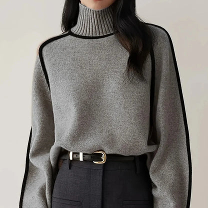 Jersey de Cuello Alto Bicolor para Mujer | Punto con Ribete en Contraste