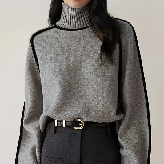 Jersey de Cuello Alto Bicolor para Mujer | Punto con Ribete en Contraste