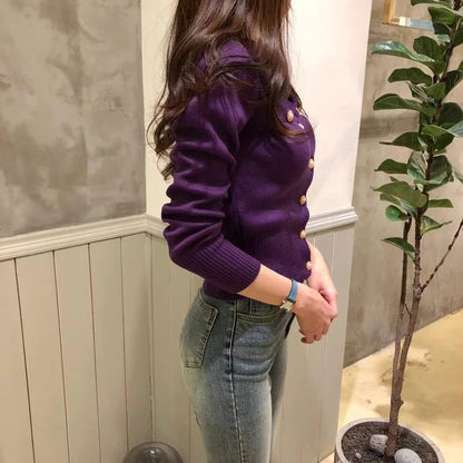 Cárdigan Corto para Mujer | Chaqueta de Punto Entallada con Botones Dorados