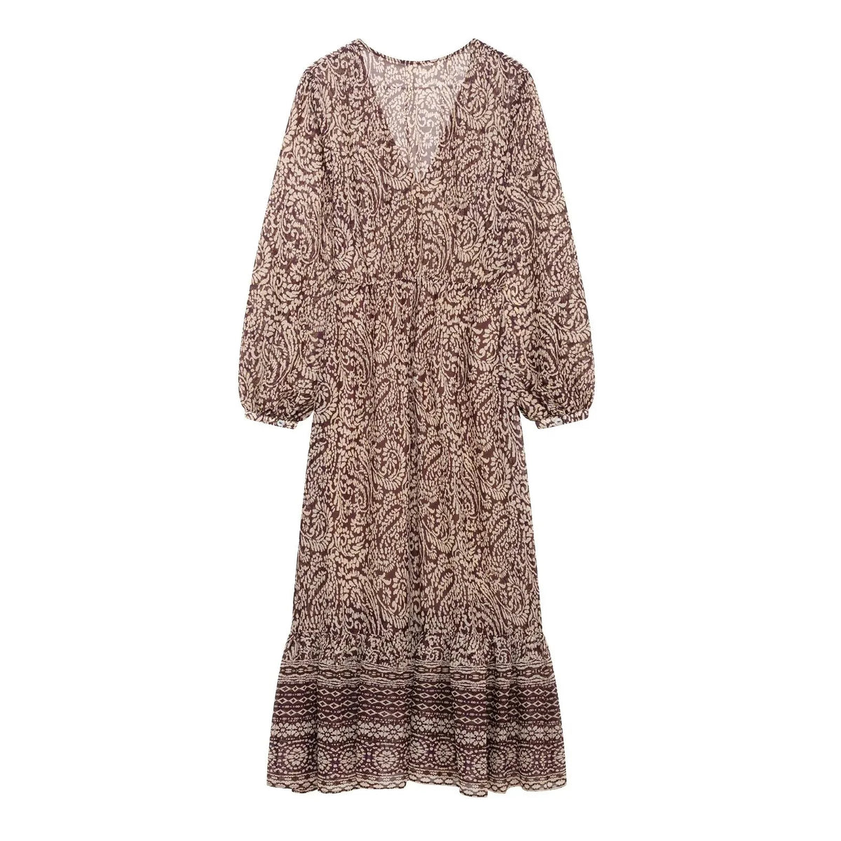 Vestido Midi Estampado para Mujer | Vestido Vintage de Manga Larga y Escote en V