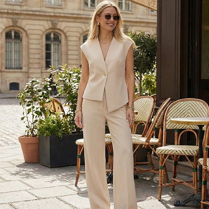 Conjunto de Chaleco y Pantalón para Mujer | Chaleco Sastre Asimétrico con Pantalón Recto