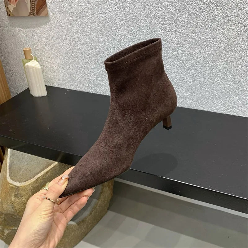Botines Efecto Ante para Mujer | Botines de Invierno Tacón Bajo Punta Fina