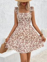 Vestido Corto Floral para Mujer | Volantes y Manga Mariposa, Estampado de Verano