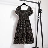 Vestido Midi Fruncido Floral para Mujer | Vestido de Verano Escote Cuadrado
