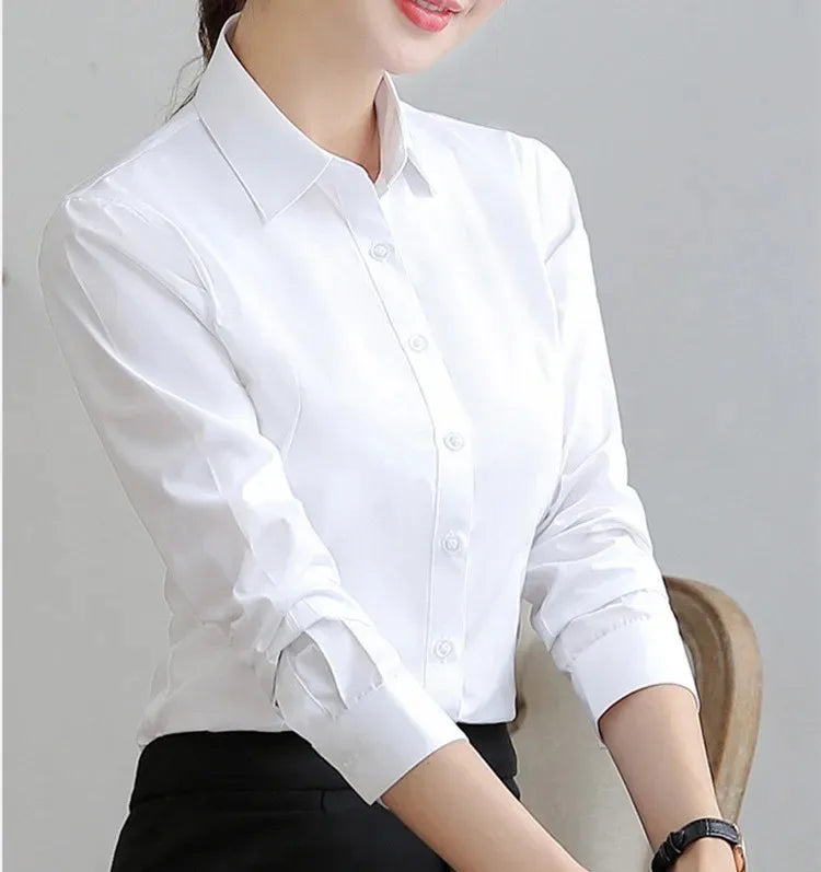 Camisa Blanca Entallada para Mujer | Camisa de Vestir Clásica de Oficina