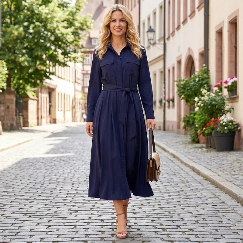 Vestido Camisero para Mujer | Vestido Largo de Manga Larga con Cinturón