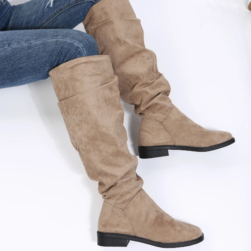 Botas Altas de Ante para Mujer | Botas Cómodas de Invierno Tacón Bajo