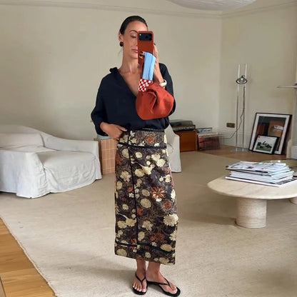 Falda Midi Cruzada para Mujer | Estampado Floral en Tonos Tierra