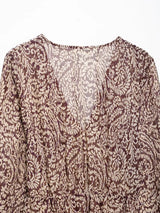 Vestido Midi Estampado para Mujer | Vestido Vintage de Manga Larga y Escote en V