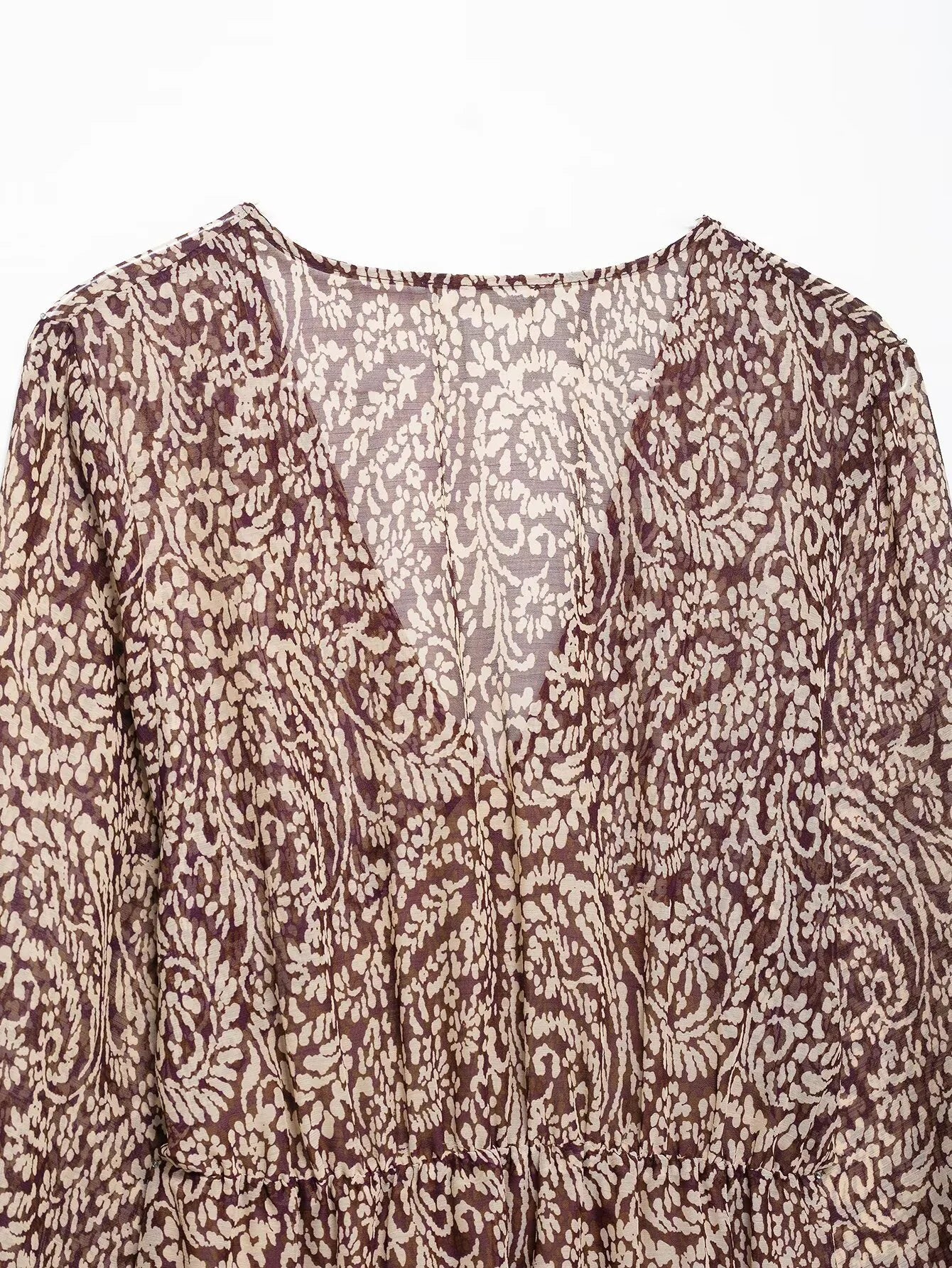 Vestido Midi Estampado para Mujer | Vestido Vintage de Manga Larga y Escote en V