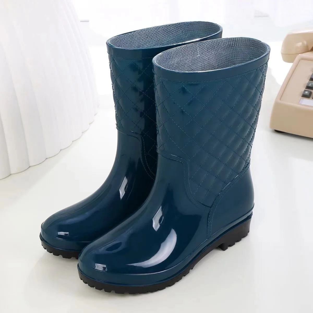Botas de Agua Verdes Acolchadas para Mujer | Botas de Lluvia Antideslizantes