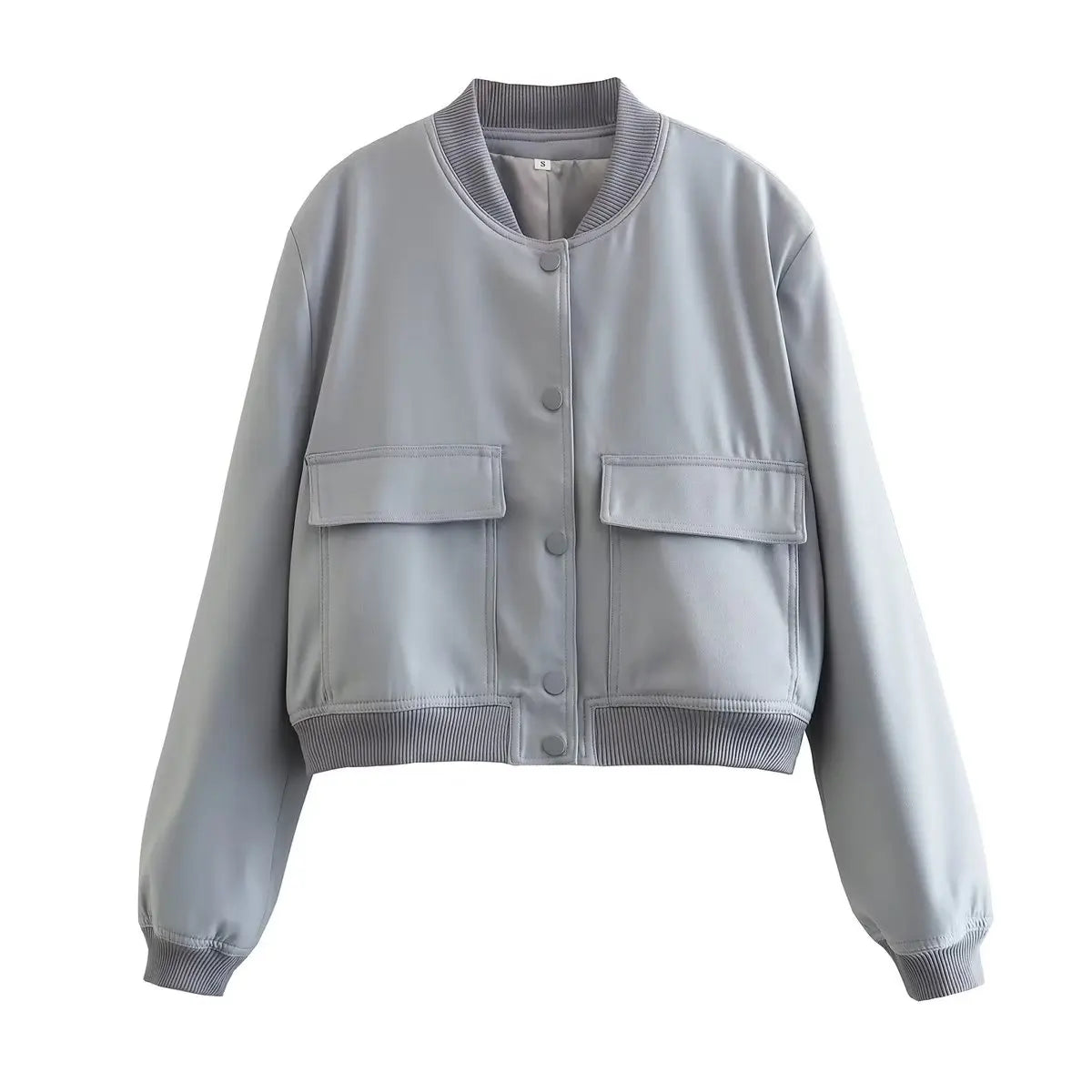 Chaqueta Bomber para Mujer | Cazadora Corta con Bolsillos de Solapa