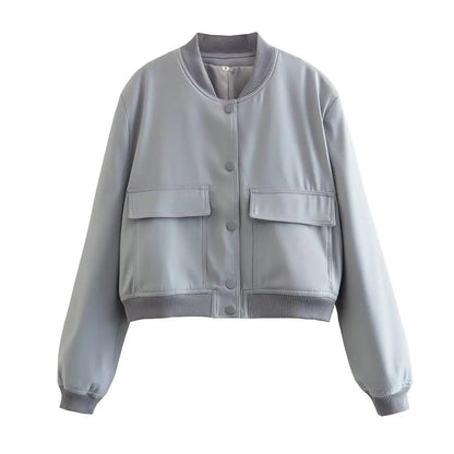 Chaqueta Bomber para Mujer | Cazadora Corta con Bolsillos de Solapa