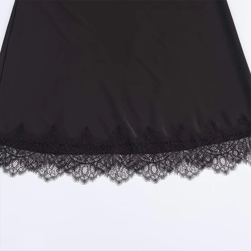 Falda Midi Plisada con Encaje para Mujer | Cintura Alta