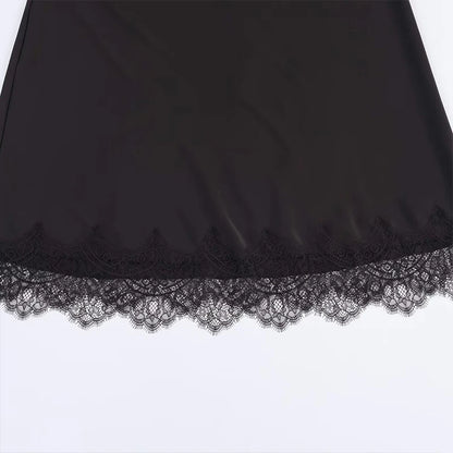 Falda Midi Plisada con Encaje para Mujer | Cintura Alta