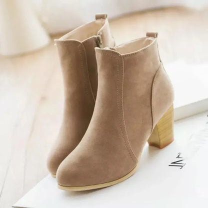 Botines de Tacón Cuadrado para Mujer | Botines de Otoño Efecto Ante con Cremallera