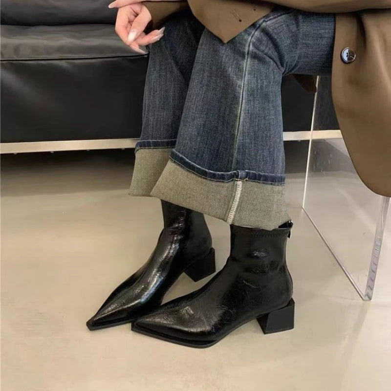 Botines de Punta Fina para Mujer | Botines Cómodos de Invierno con Cremallera