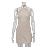 Vestido Corto de Lino Halter para Mujer | Vestido de Verano Espalda Descubierta