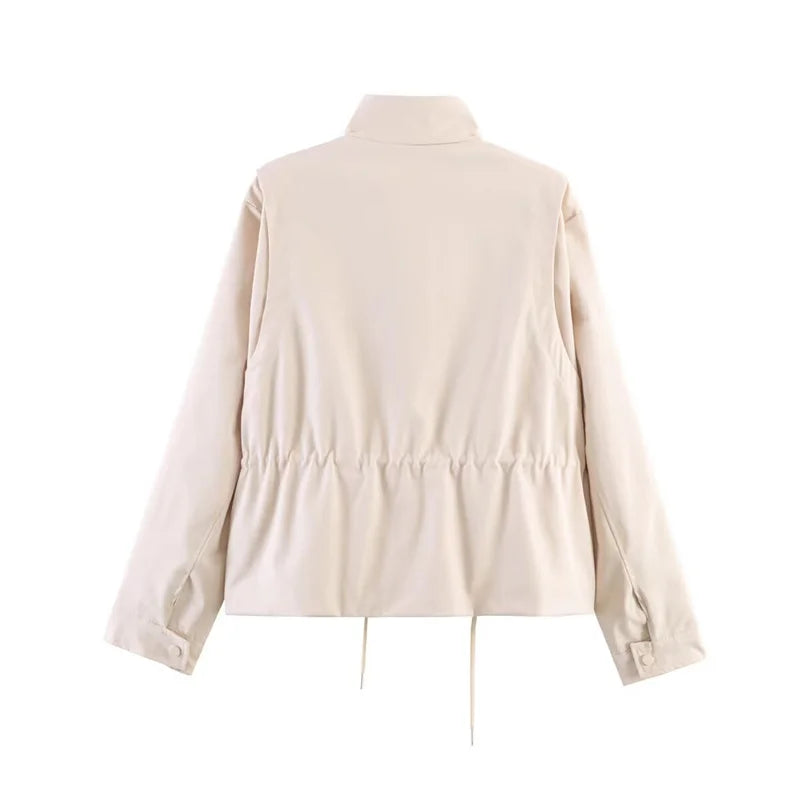 Chaqueta Entretiempo Cuello Alto para Mujer | Cordón Peplum