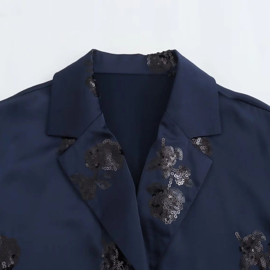Conjunto Blazer y Pantalón Azul Marino para Mujer | Estampado de Lentejuelas
