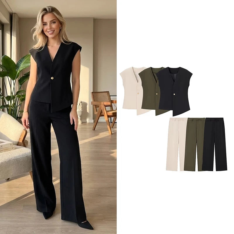 Conjunto de Chaleco y Pantalón para Mujer | Chaleco Sastre Asimétrico con Pantalón Recto