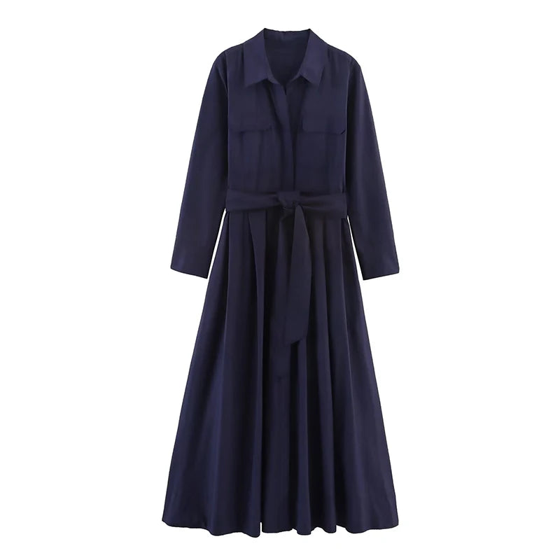 Vestido Camisero para Mujer | Vestido Largo de Manga Larga con Cinturón