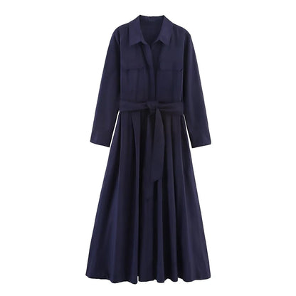 Vestido Camisero para Mujer | Vestido Largo de Manga Larga con Cinturón