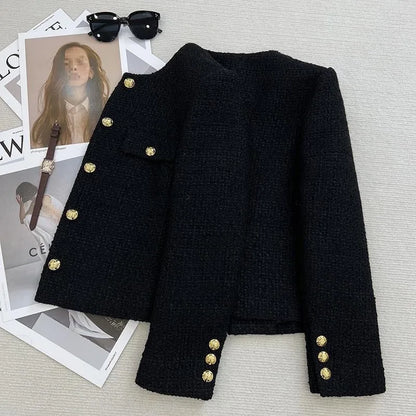 Chaqueta Tweed para Mujer | Chaqueta Corta Entallada con Botones Dorados