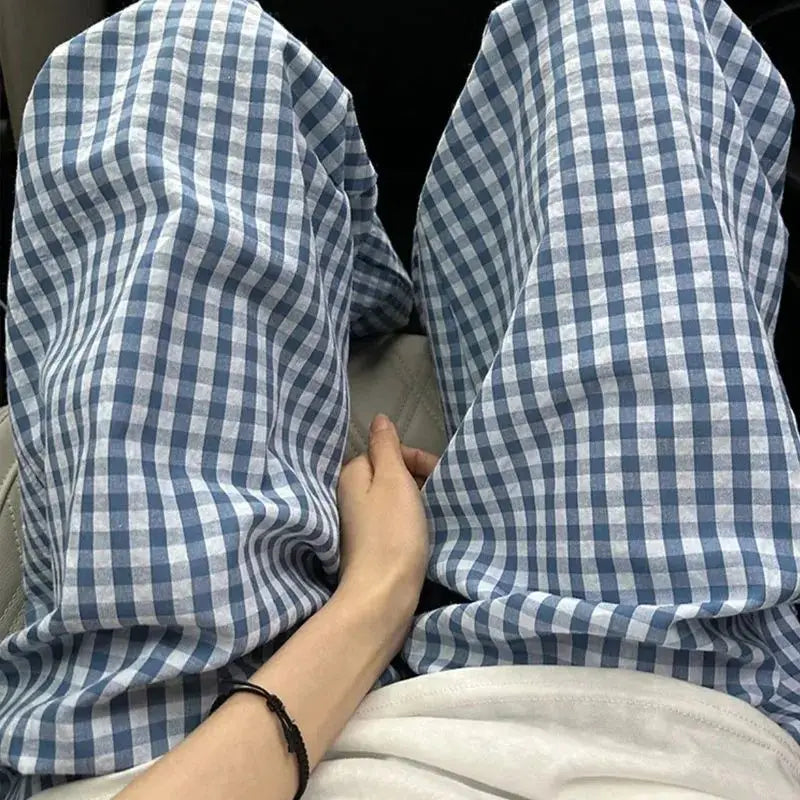 Pantalón Ancho de Cuadros para Mujer | Cintura Elástica, Pierna Ancha de Verano