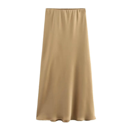Falda Satinada Midi para Mujer | Cintura Alta