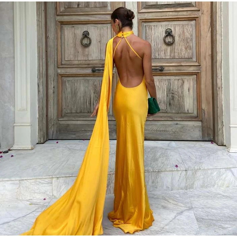 Vestido Largo Satinado para Mujer | Maxi de Verano Halter de Efecto Seda
