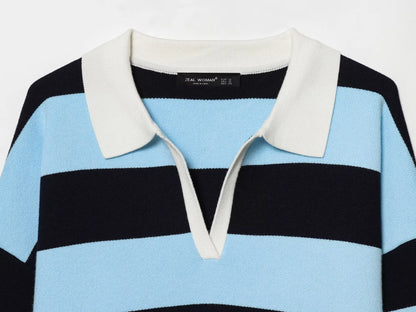 Jersey de Rayas Cuello Polo para Mujer | Oversize