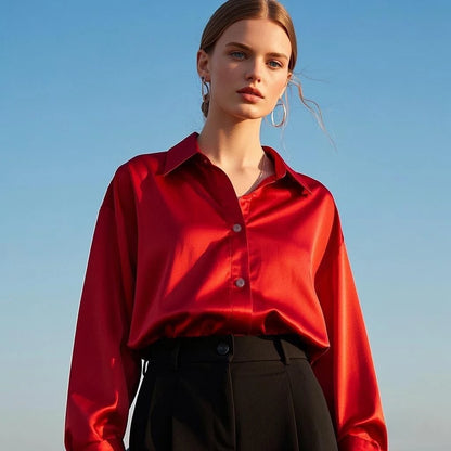 Camisa de Satén para Mujer | Efecto Seda de Raso para Oficina