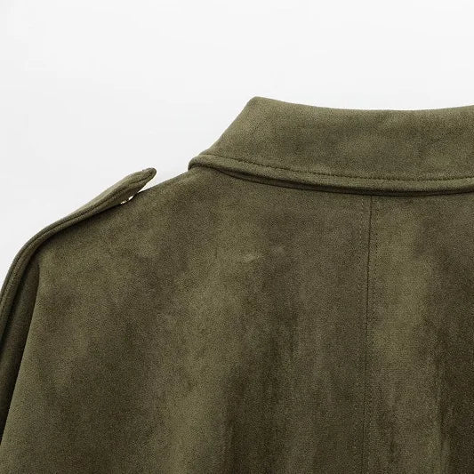 Chaqueta Bomber de Ante Sintético para Mujer | Oversize con Cuello Solapa