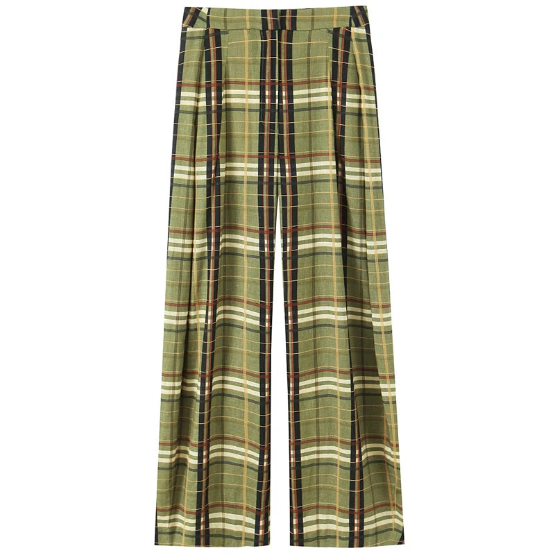 Pantalón Ancho de Cuadros para Mujer | Baggy Tobillero de Tiro Alto