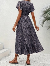 Vestido Largo Floral Cruzado para Mujer | Wrap de Manga Corta con Volante y Escote V