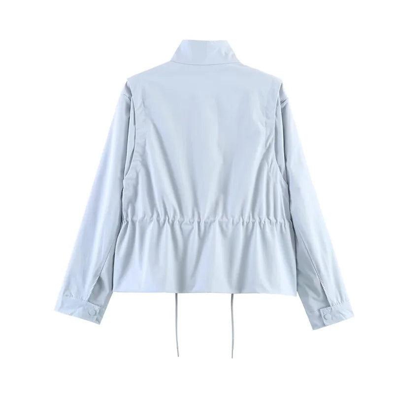 Chaqueta Entretiempo Cuello Alto para Mujer | Cordón Peplum