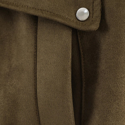 Cazadora de Antelina para Mujer | Chaqueta Efecto Ante con Cuello Alto y Bolsillos