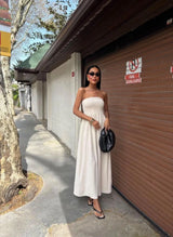 Vestido Largo de Verano para Mujer | Vestido Liso Palabra de Honor con Escote Bardot