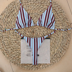 Bikini de Rayas para Mujer | Bañador Triangular de Dos Piezas de Verano