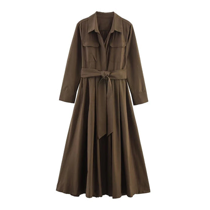 Vestido Camisero para Mujer | Vestido Largo de Manga Larga con Cinturón